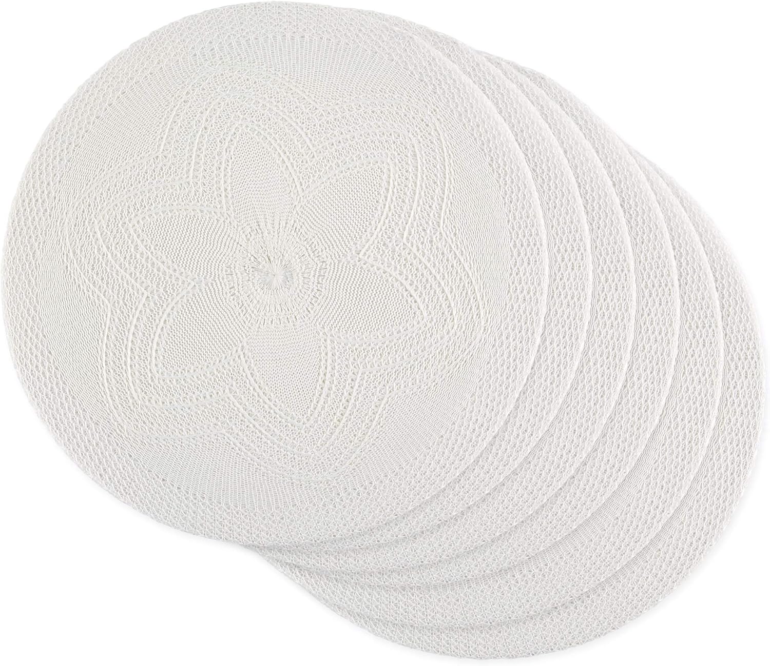 DII Woven Collection Round Braided Floral Placemat Set, 15, White, 6 Piece