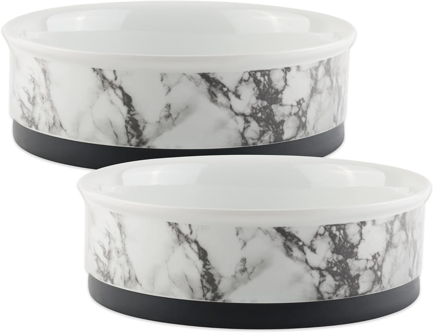 Bone Dry Pet Bowl Collection Ceramic Set, Small, Marble, 2 Count White