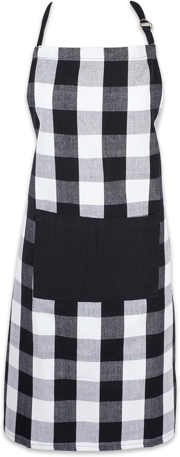 DII Unisex Buffalo Check Kitchen Collection, Classic Farmhouse Chef Apron, One Size, Black & White