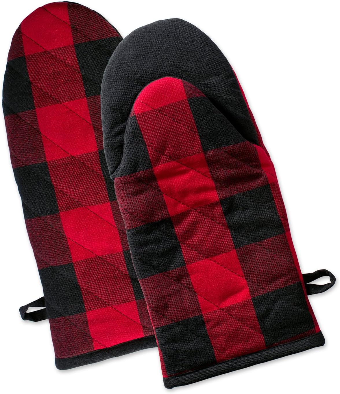 DII Buffalo Check Kitchen Collection, Classic Farmhouse Kitchen Set, Oven Mitt, Red & Black, 2 Piece