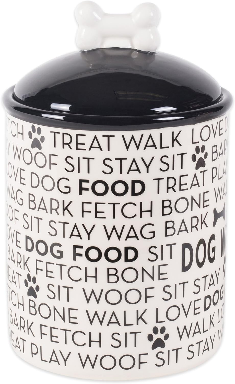 Bone Dry Black & White Dog Bone Ceramic Pet Bowl & Canister, Canister, 5.5x5.5x8.25, Black