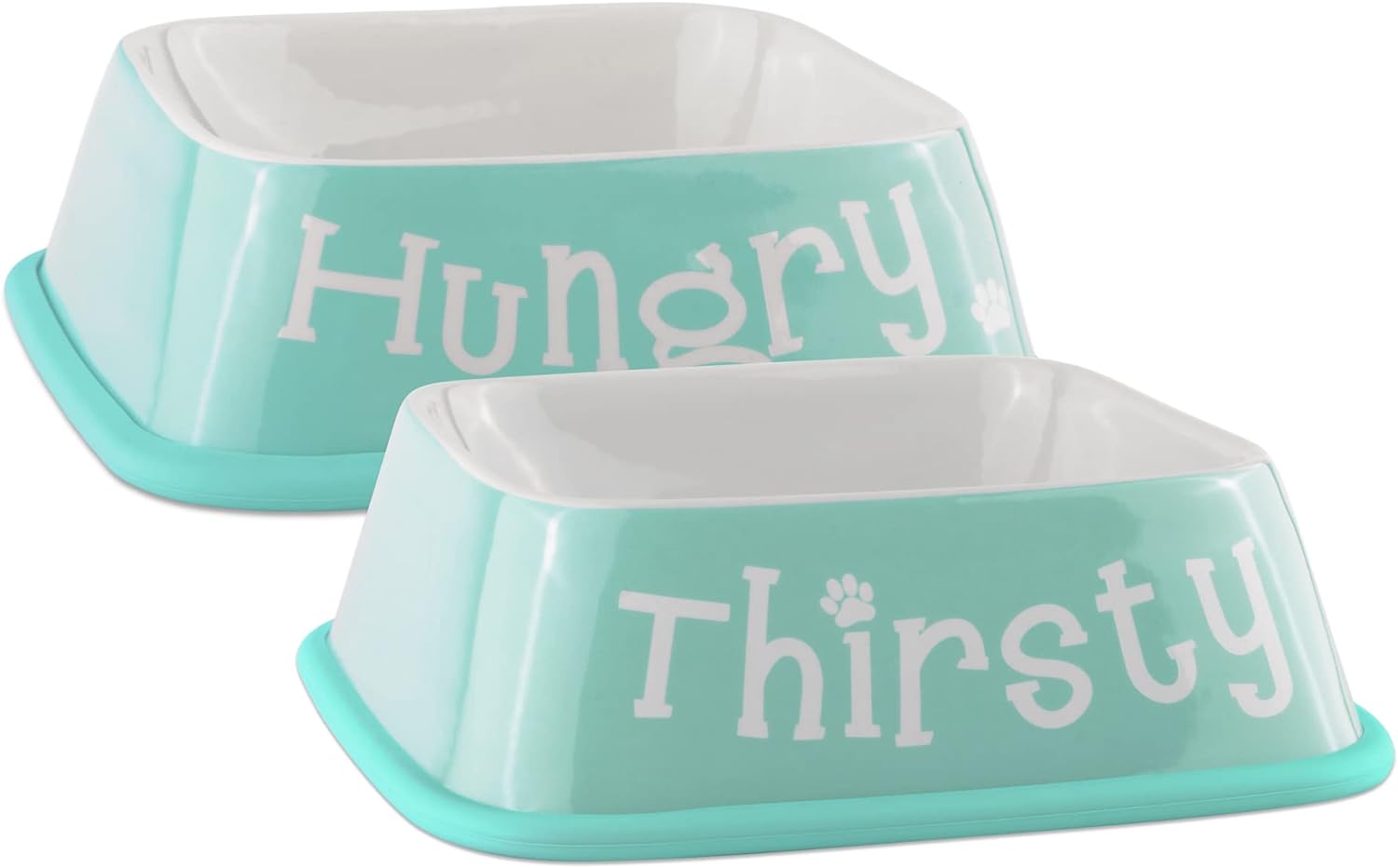 Bone Dry Hungry & Thirsty Pet Bowl, 6.75 x 6.75 x 2, Aqua, 2 Piece