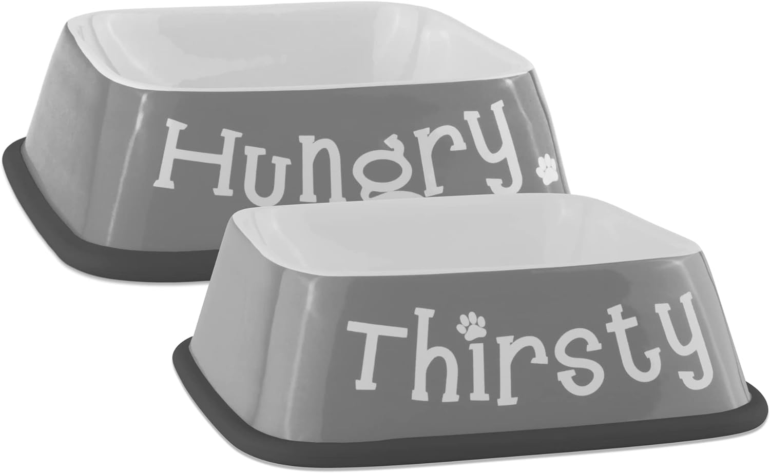 Bone Dry Hungry & Thirsty Pet Bowl, 6.75 x 6.75 x 2, Gray, Pack of 2