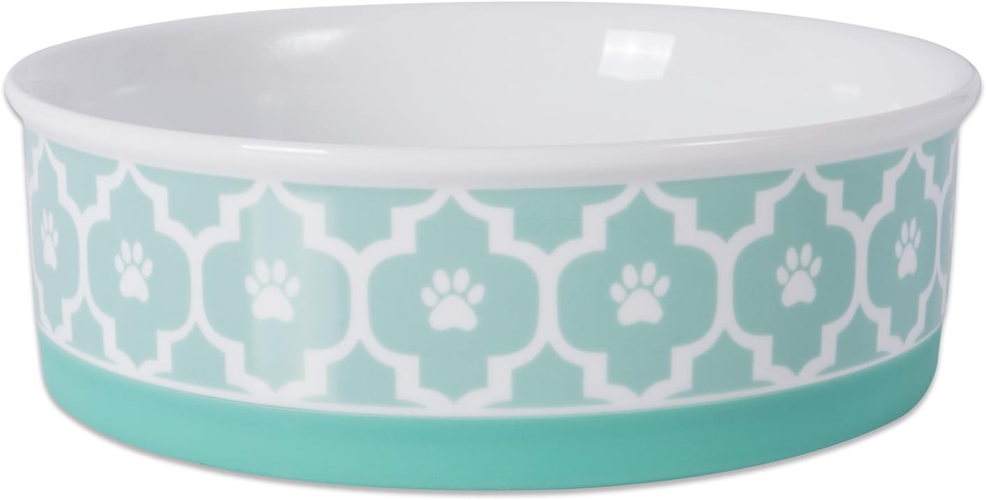 Bone Dry Lattice Pet Bowl, Removable Silicone Ring Creates Non-Slip Bottom for Secure Feeding & Less Mess, Microwave & Dishwasher Safe, Single Dish, Large 7.5x2.4, Aqua