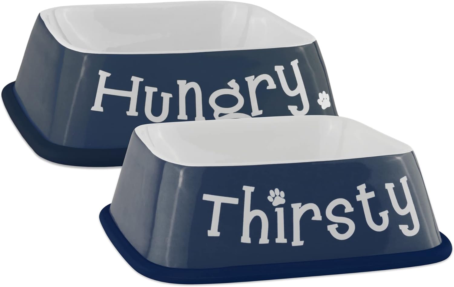 Bone Dry Hungry & Thirsty Pet Bowl, 6.75 x 6.75 x 2, Nautical Blue, 2 Piece