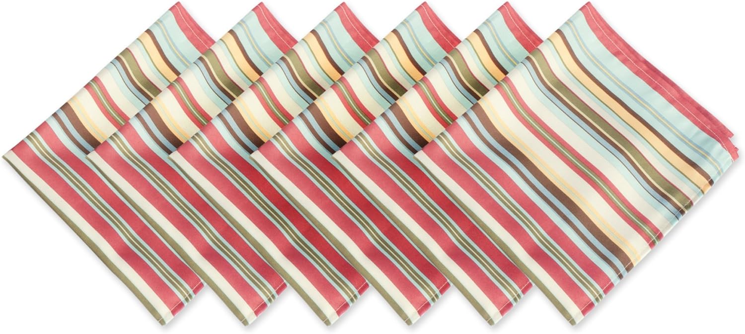 DII Indoor/Outdoor Tabletop Collection Multi-use, Machine Washable, Striped, Napkin Set, 20x20, Summer Print