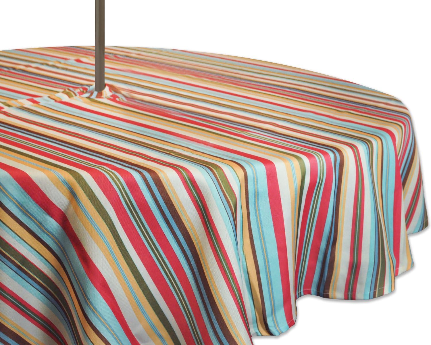 DII Indoor/Outdoor Tabletop Collection Multi-use, Machine Washable, Striped, Tablecloth, 60 Round w/Zipper, Summer Print