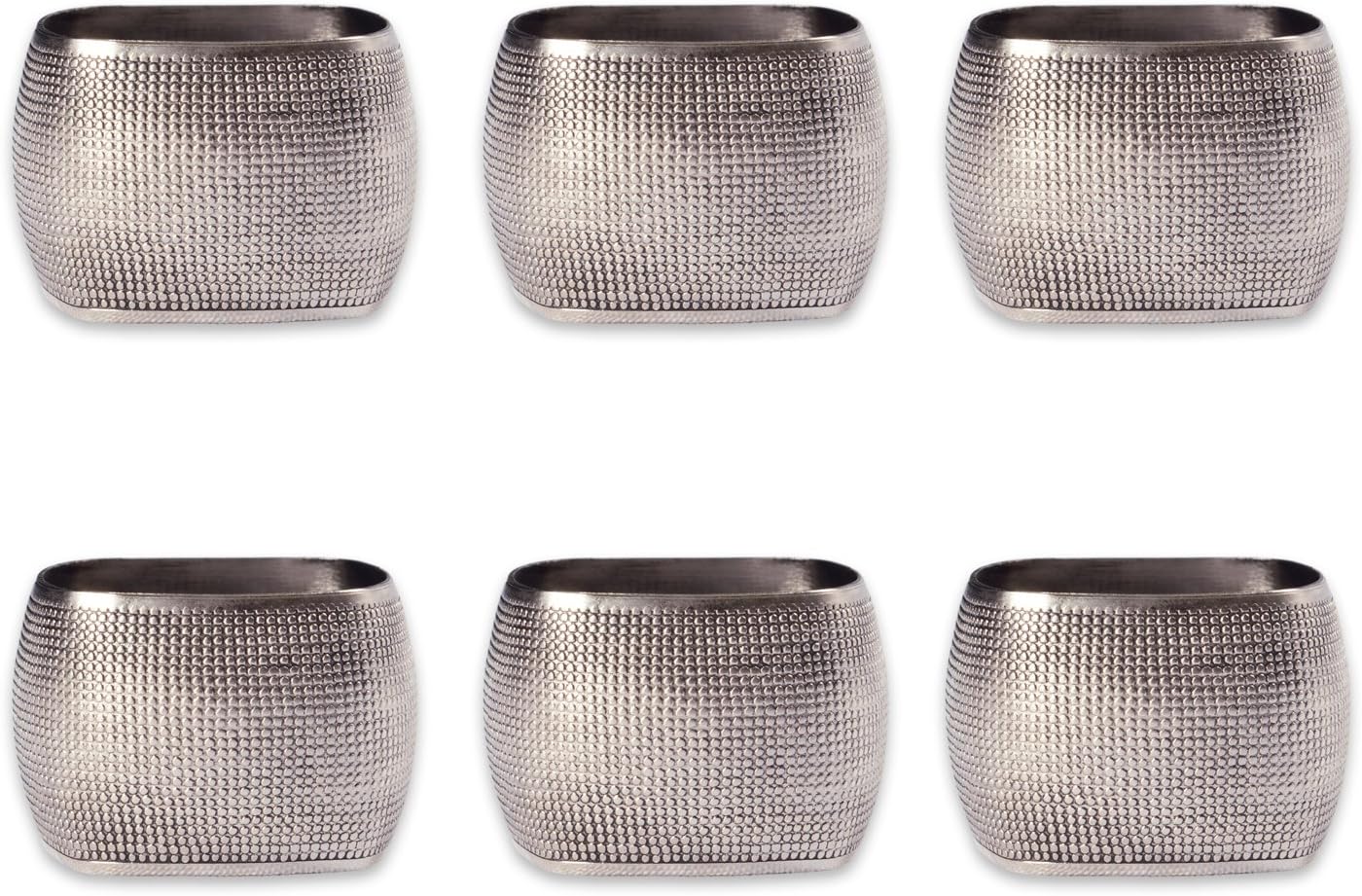 DII Decorative Assorted Silver Napkin Ring Set, One Size, Silver Textured Square, 6 Count