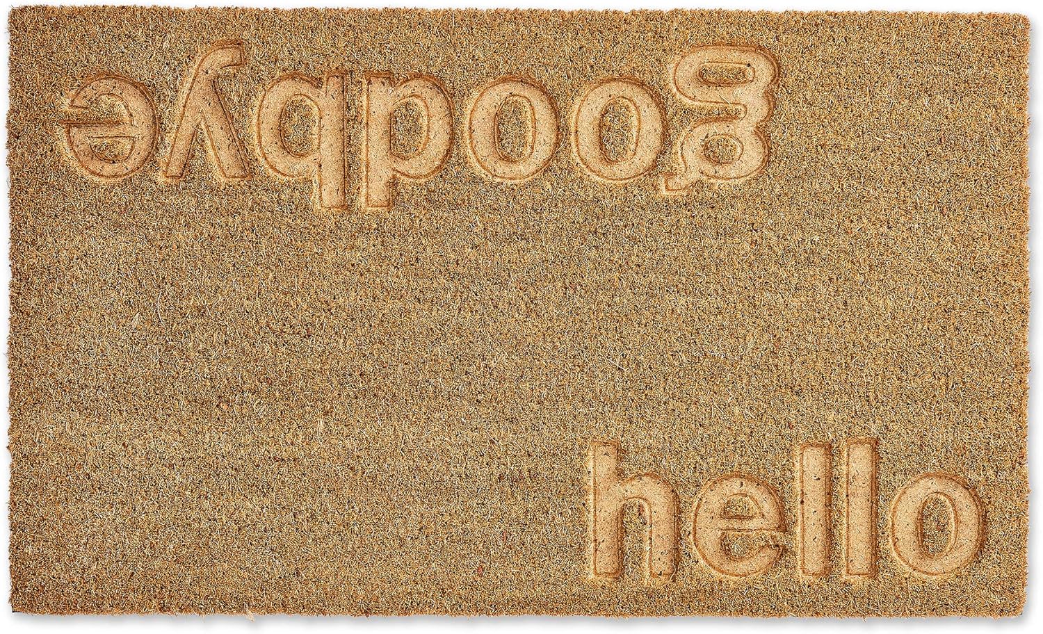 DII Greetings Collection Natural Coir Doormat, 18x30, Hello/Goodbye Engraved