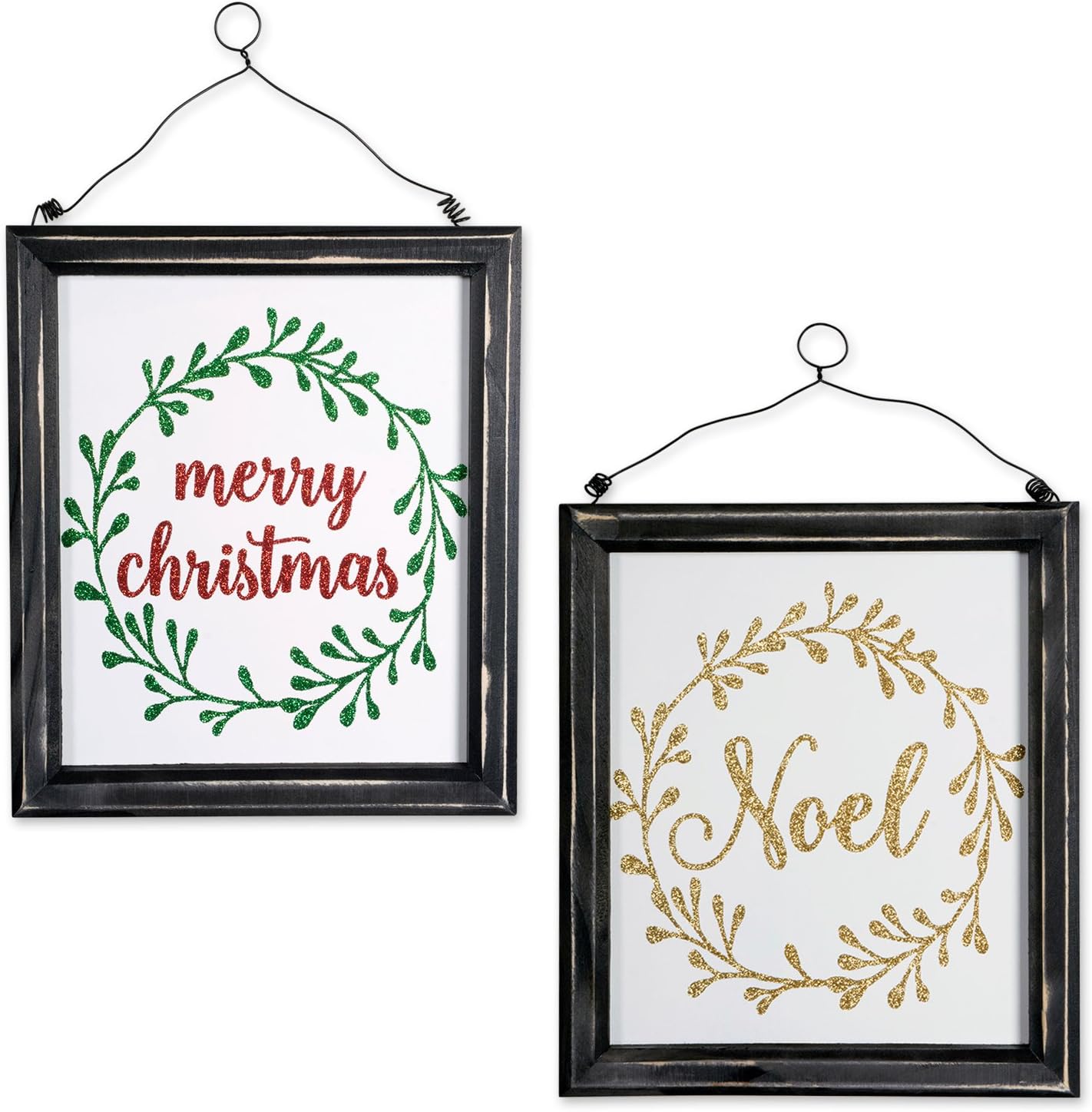 DII Holiday Hanging Wall Decor Lightweight & Decorative, 9.75x8.5x0.63, Noel & Merry Christmas Signs, 2 Count