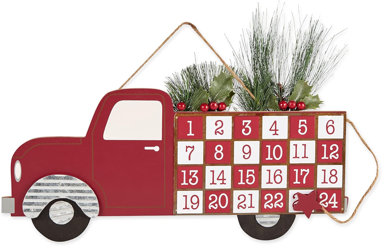 DII Christmas Advent Collection Decorative & Reusable Wooden Countdown Calendar, 18x10, Farm Truck