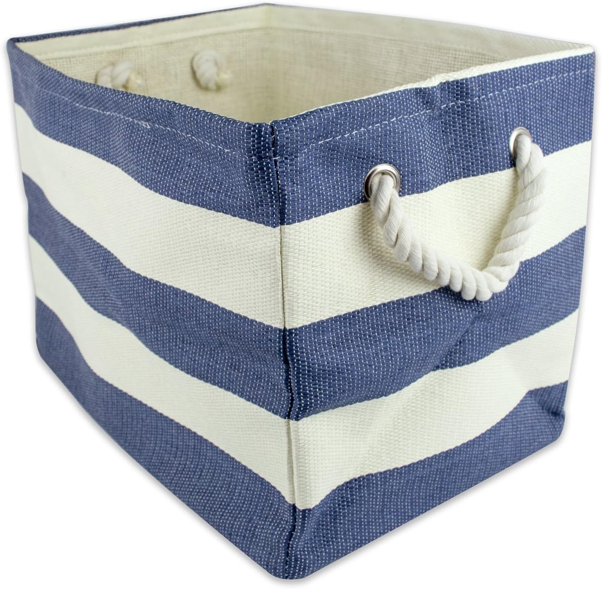 DII Durable Woven Striped Storage Bin Collapsible with Soft Rope Handles Reinforced with Metal Grommets, Medium, 15x10x12, Nautical Blue