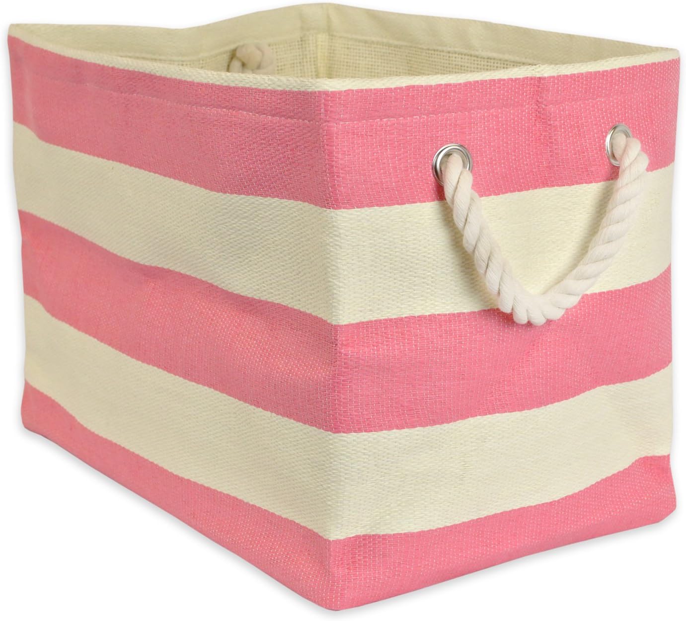 DII Durable Woven Striped Storage Bin Collapsible with Soft Rope Handles Reinforced with Metal Grommets, Medium, 15x10x12, Pink