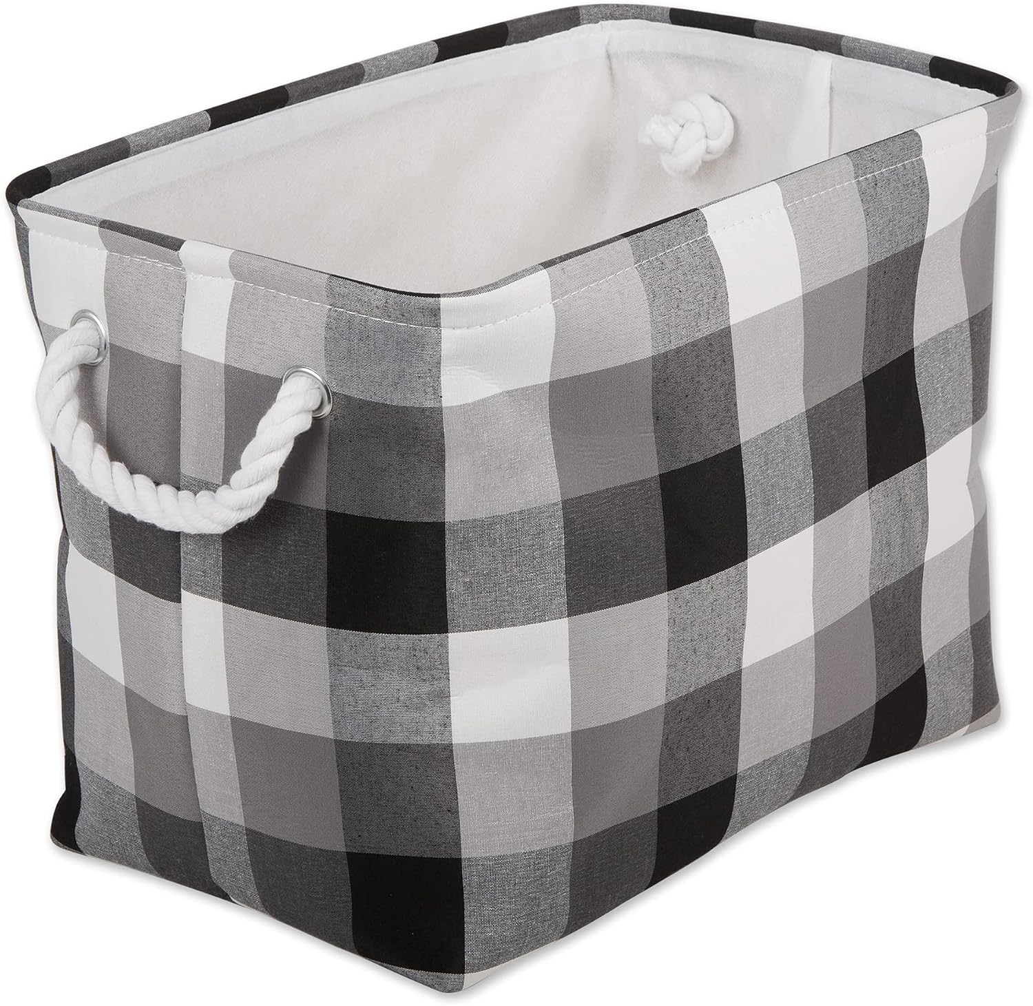 DII Buffalo Check Storage Collection Collapsible Bin with Handles, Large Rectangle, 17.5x12x15, Tri Color Black