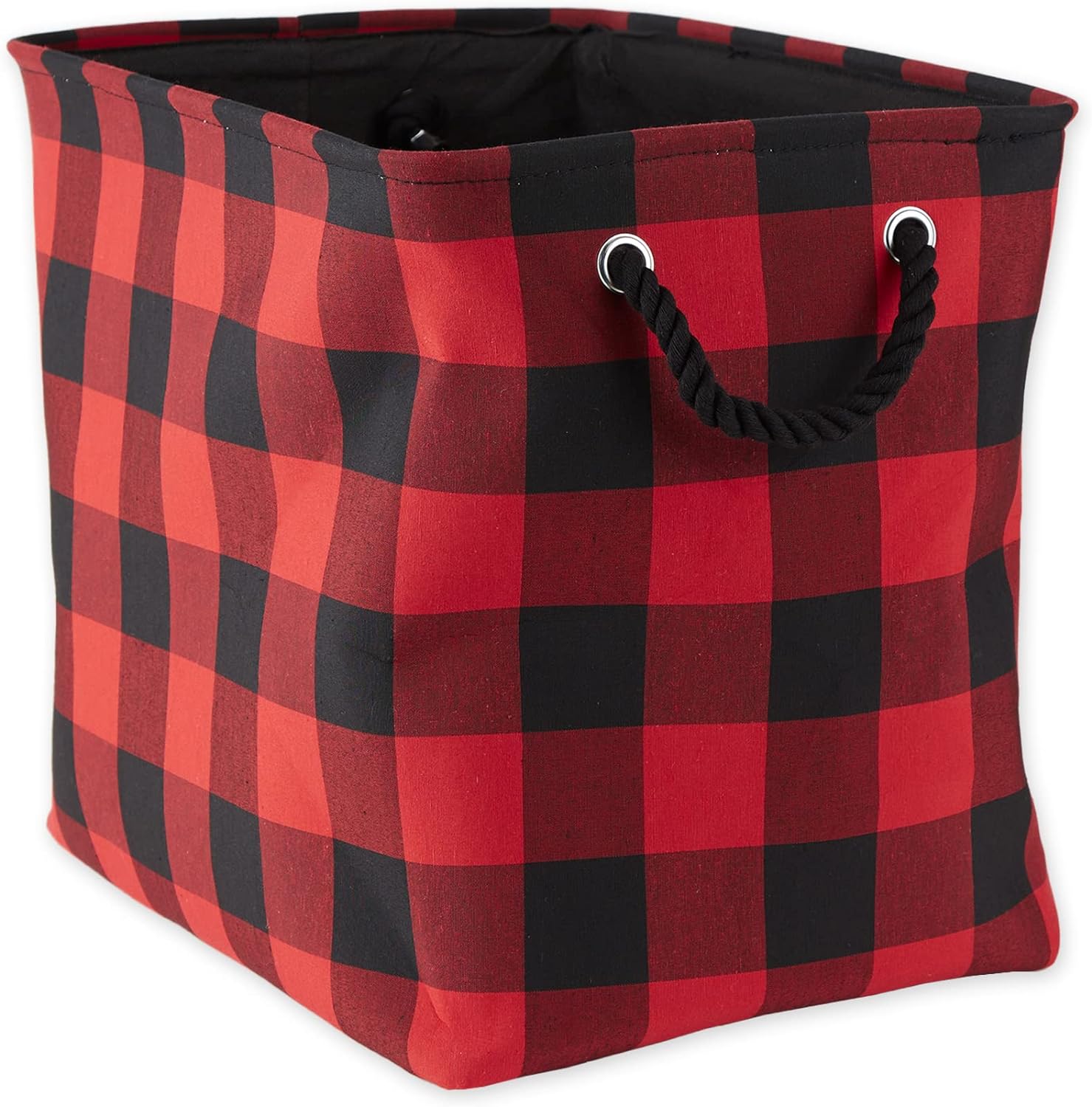 DII Buffalo Check Storage Collection Collapsible Bin with Handles, Large Rectangle, 17.5x12x15, Red & Black