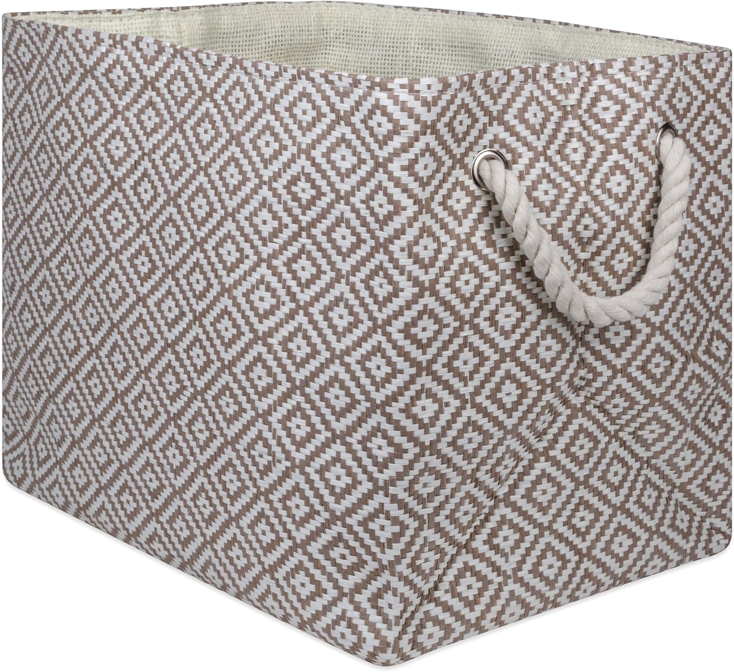 DII Woven Paper Storage Bin, Geo Diamond, Stone, Medium Rectangle