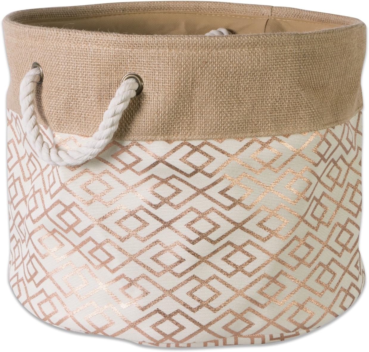 DII Jute Storage Collection Collapsible Burlap Diamond Storage Bin, Large Round, 16x15, Bronze