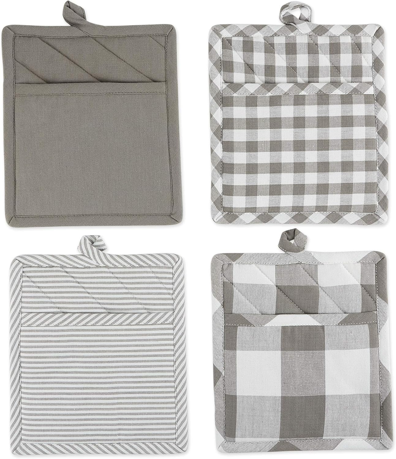 DII Gingham Check Kitchen Collection, Gray, Potholder Set