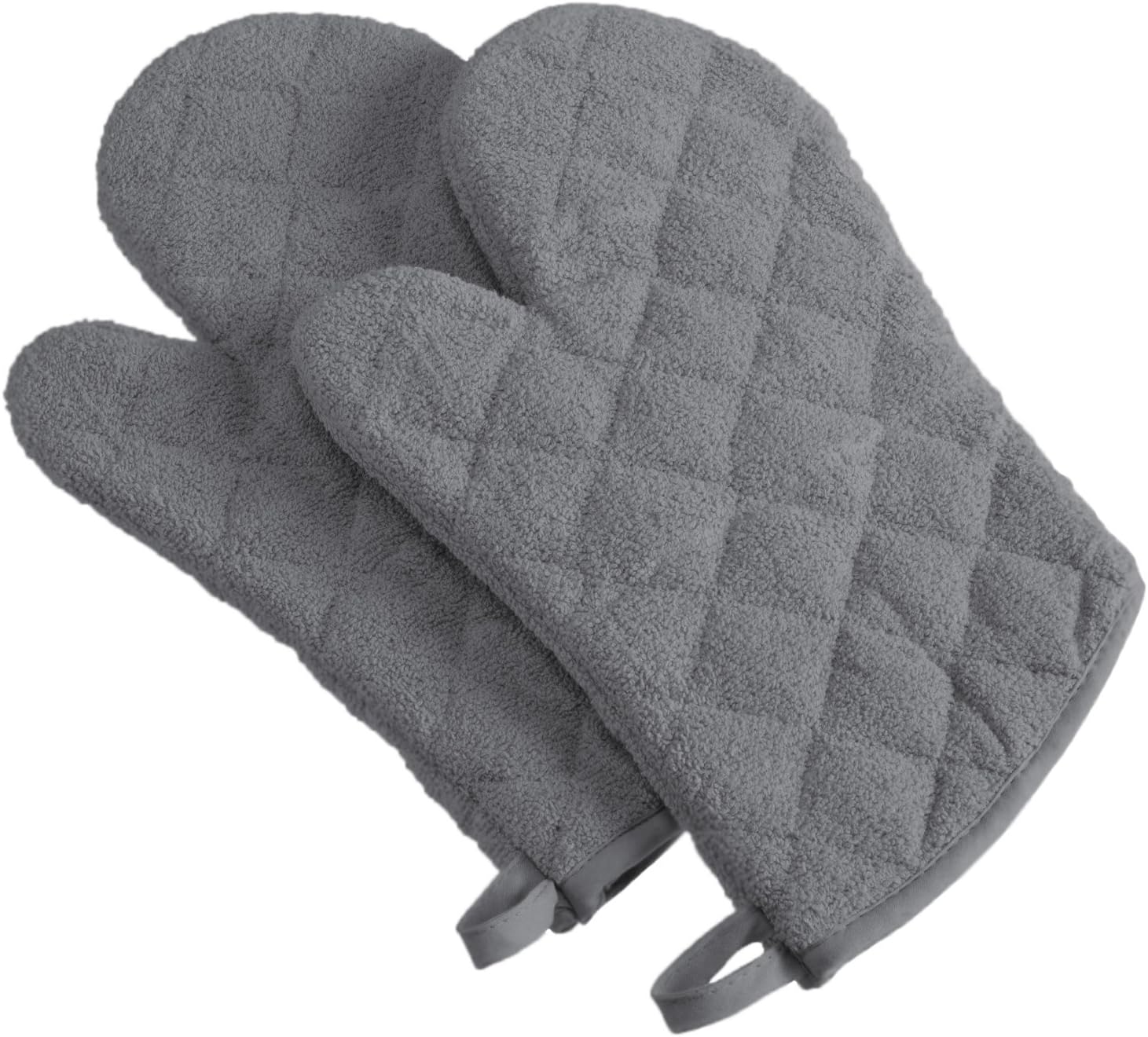 DII Basic Terry Collection 100% Cotton Quilted, Oven Mitt, Gray, 2 Piece