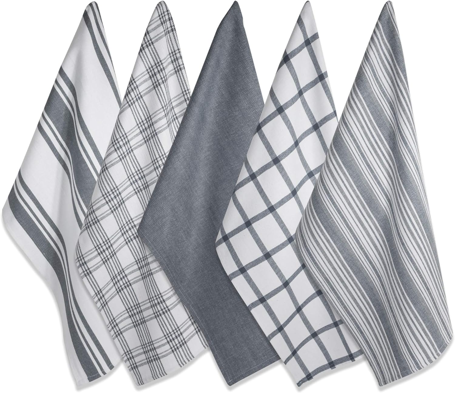 DII Assorted Woven, Kitchen Dishtowel Set, 18x28, Gray, 5 Piece