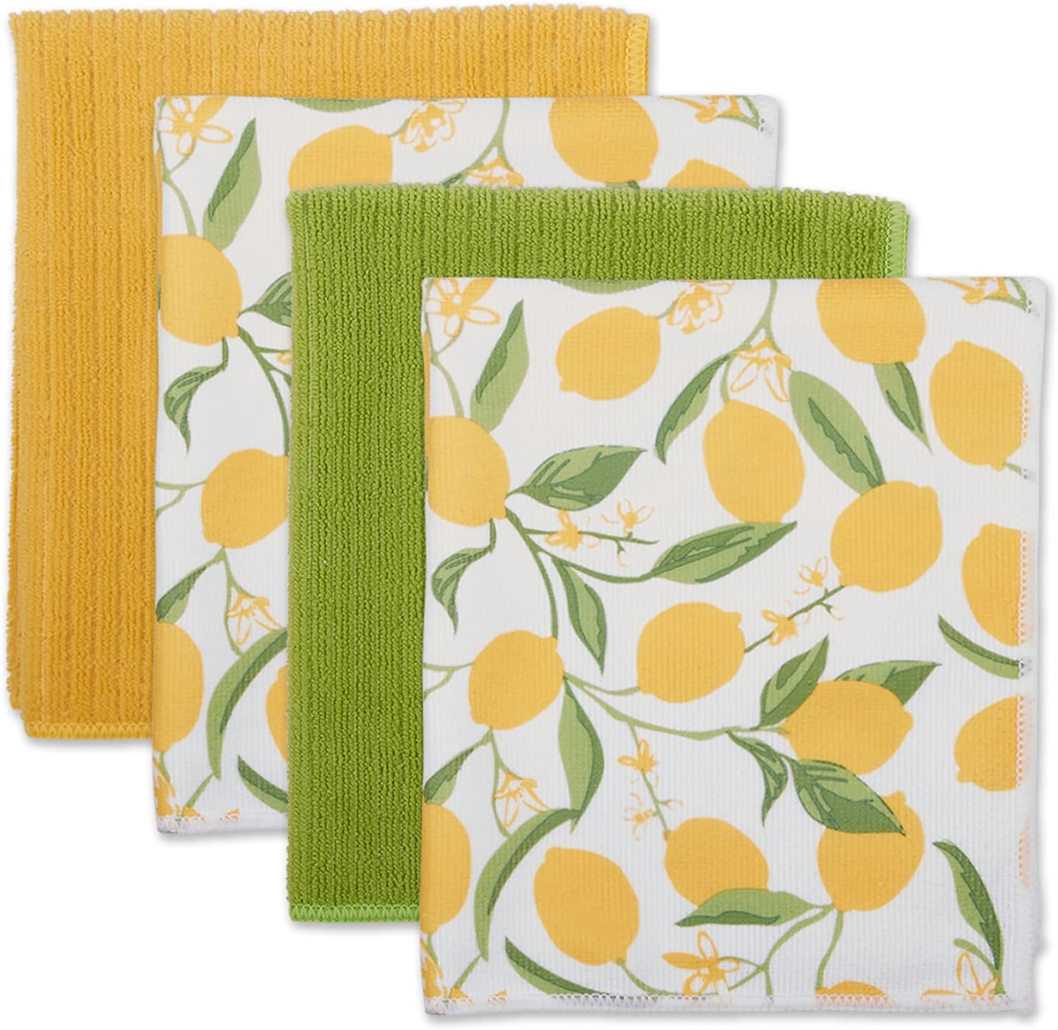 DII Cleaning Collection Multi-Purpose Microfiber, Lemon Print, Dishtowel Set