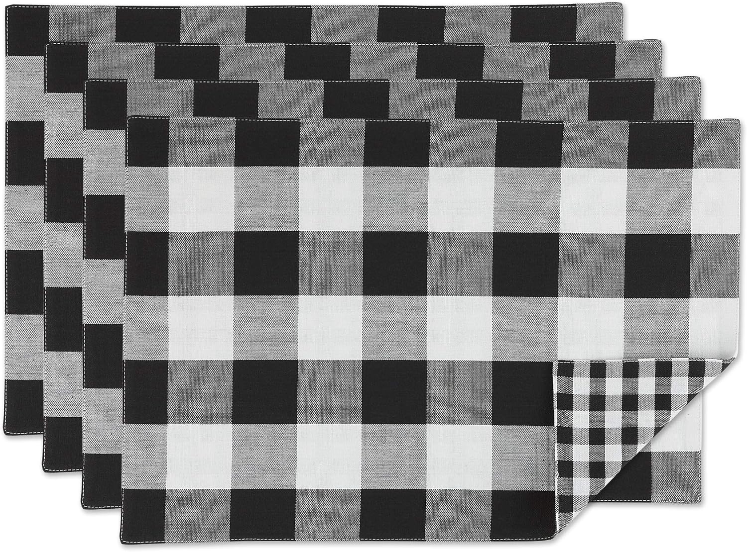 DII Gingham Check Tabletop Collection, Black, Placemat Set