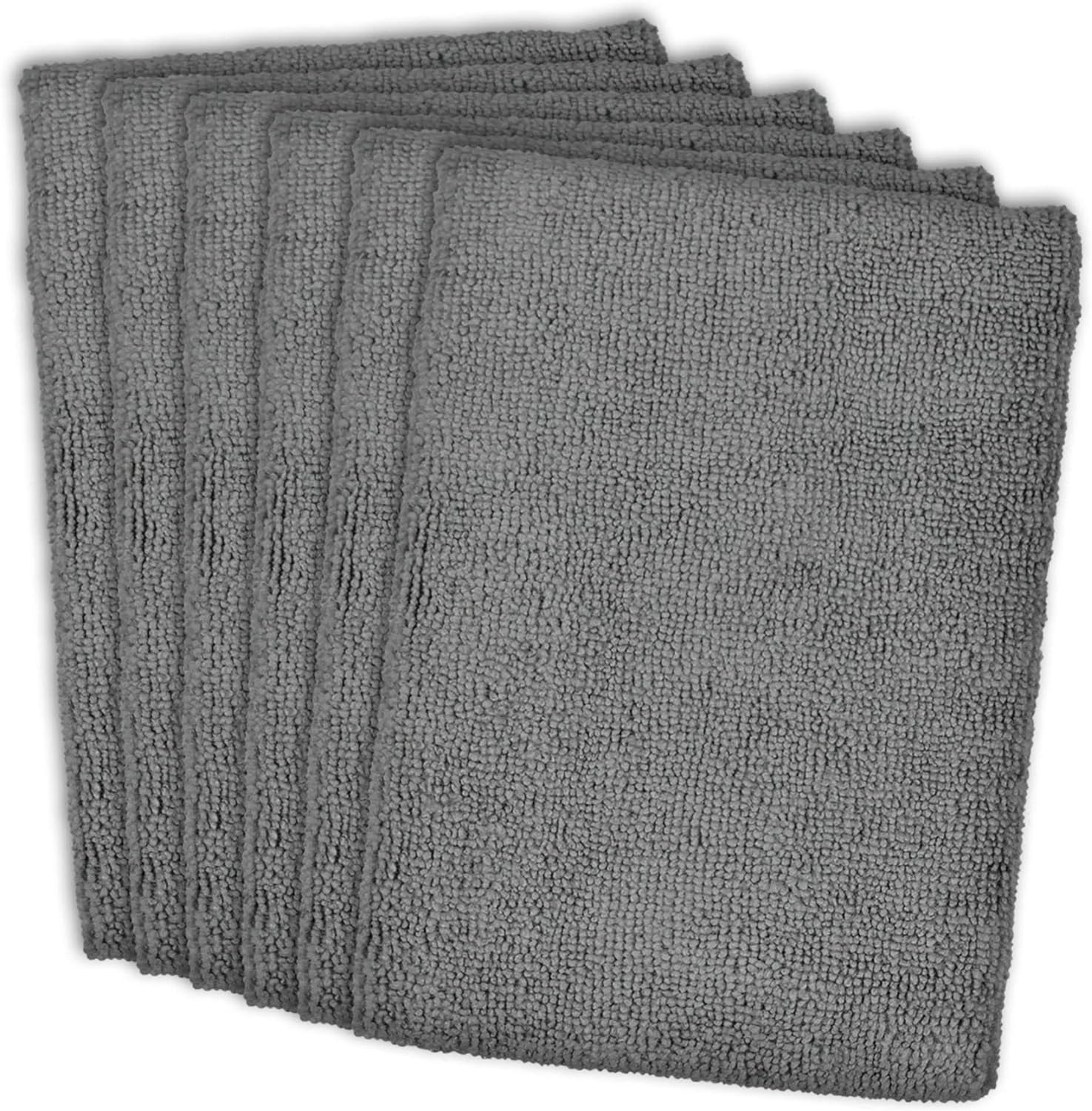 DII Cleaning Collection Microfiber Set, Dishtowel, 16x24, Gray, 6 Piece