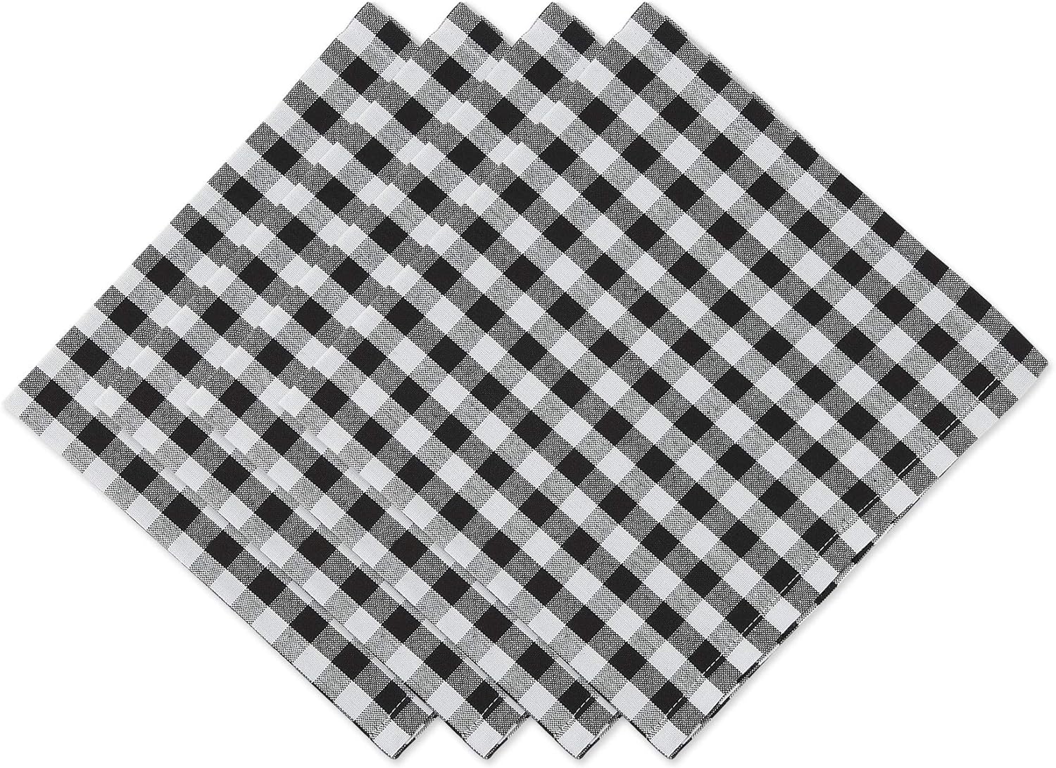 DII Cotton Napkin Set Machine Washable Everyday Basic, 20x20, Black & White Gingham, 4 Count