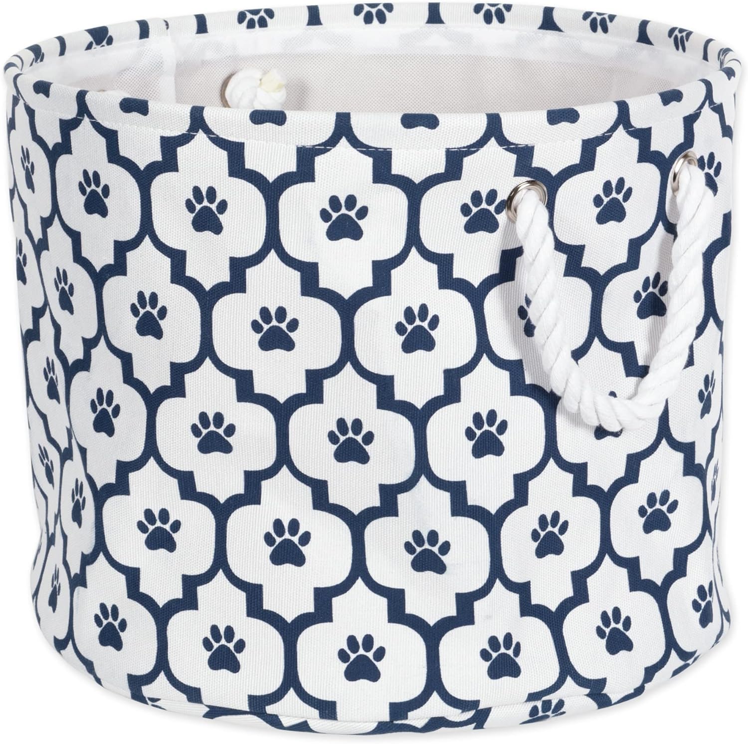 Bone Dry Pet Storage Collection Lattice Paw Print, Small Round, White/Navy