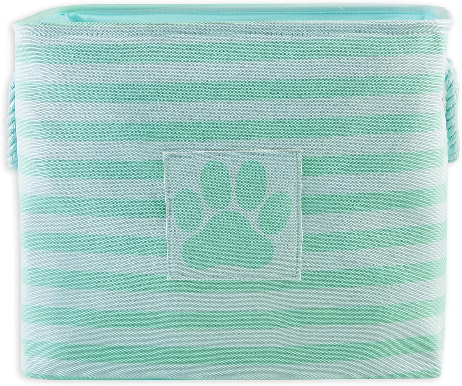 Bone Dry Pet Storage Collection Striped Paw Patch Bin, Aqua, Large Rectangle