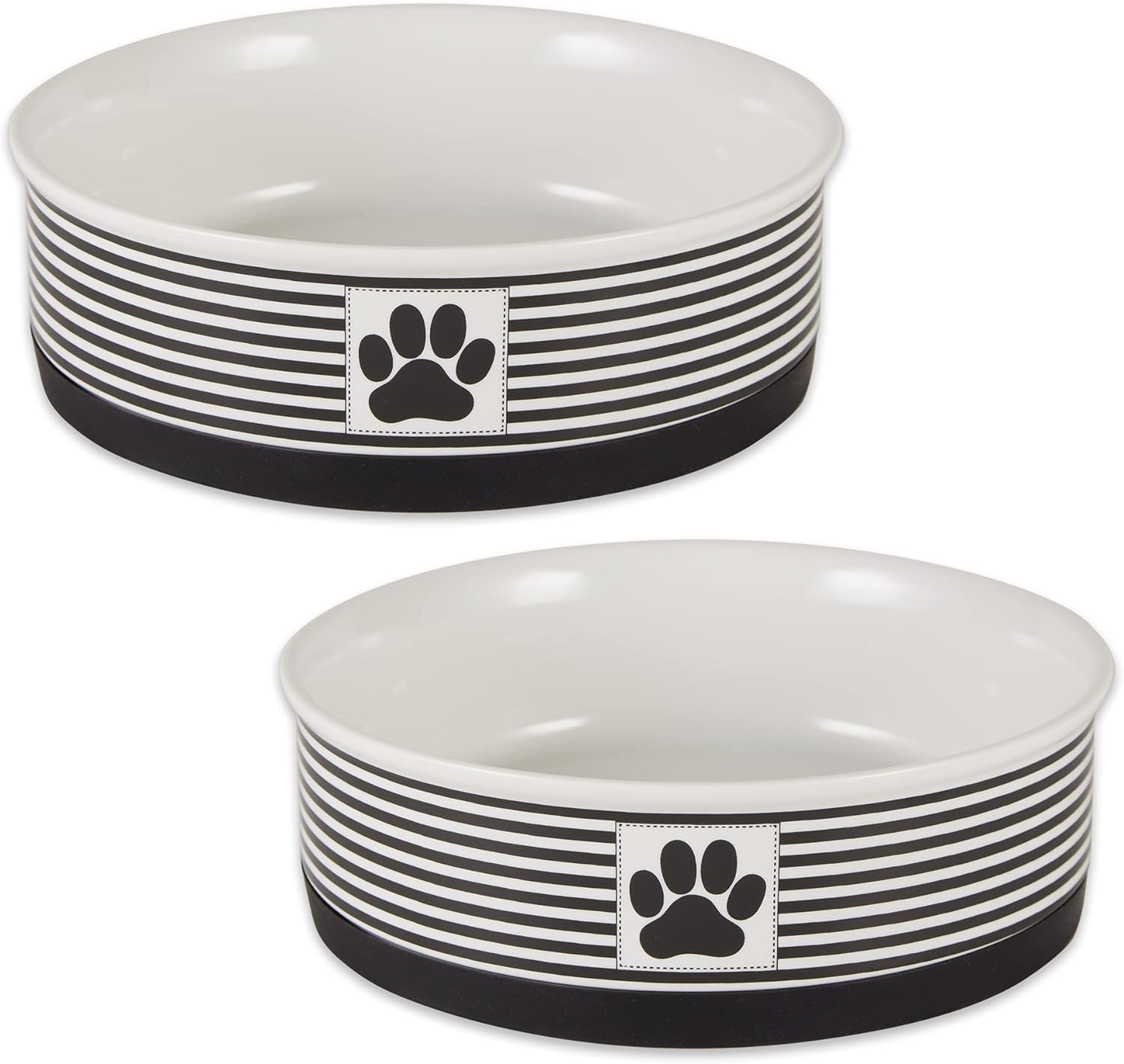 Bone Dry Paw & Patch Ceramic Pet Collection, Large Set, 7.5x2.4, Black, 2 Piece,5742