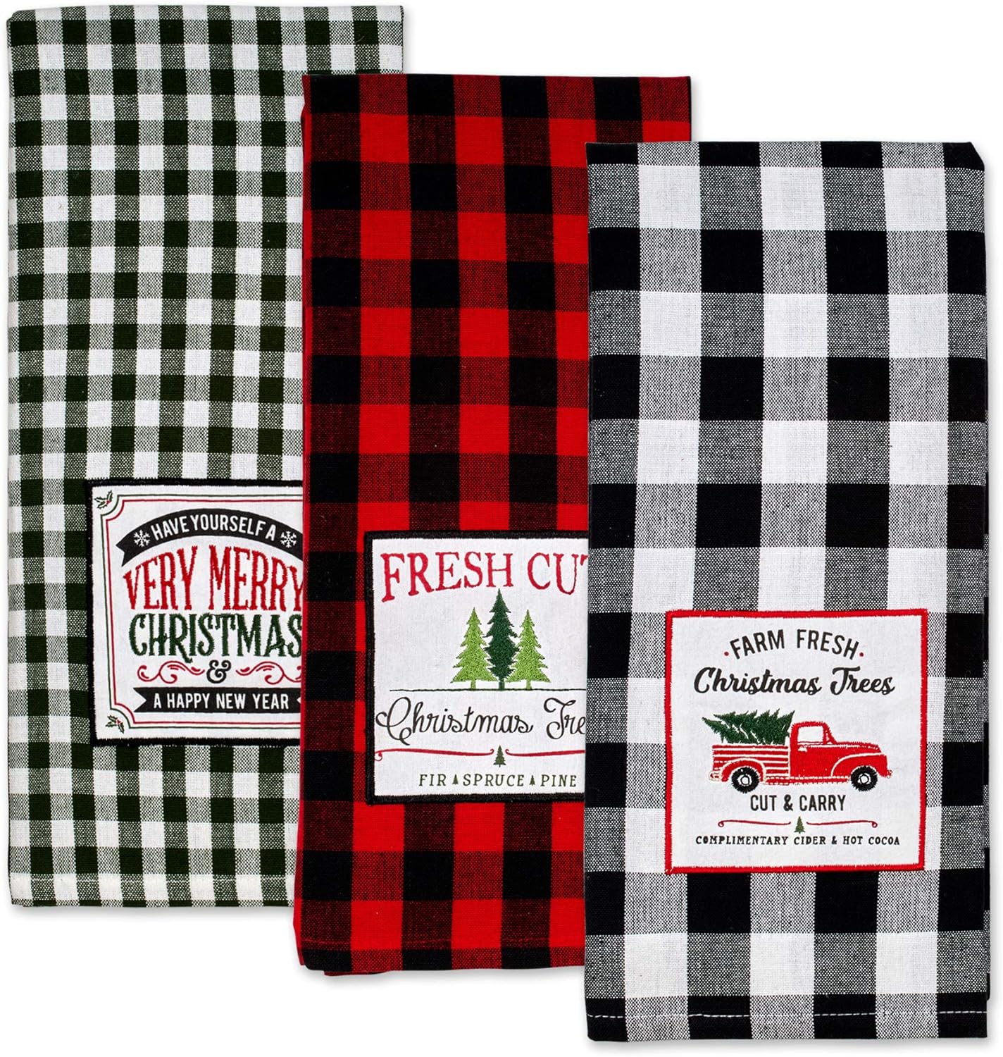 DII Holiday Kitchen Towels Embroidered Dish Towel Set, 18x28, Tree Farm, 3 Piece