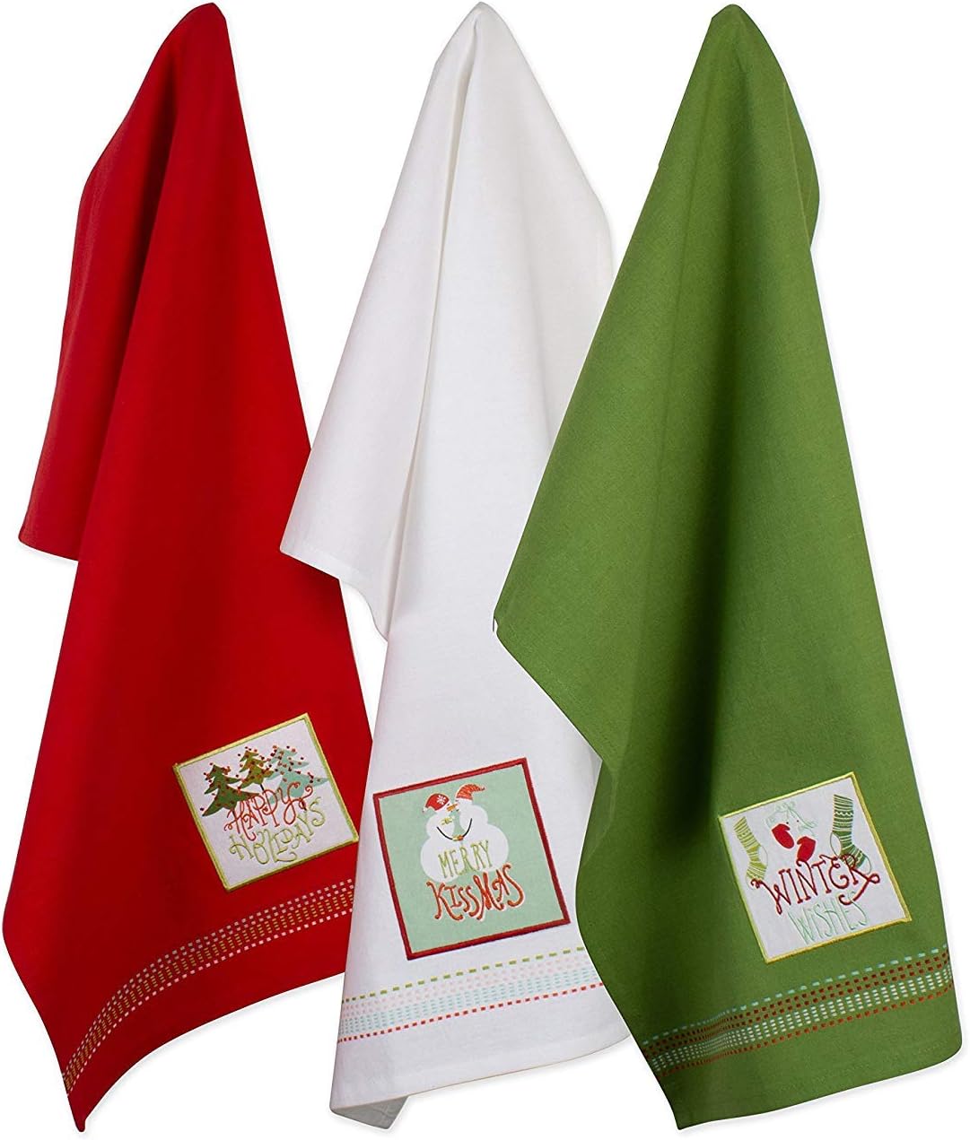 DII Holiday Kitchen Towels Embroidered Dish Towel Set, 18x28, Cozy Christmas, 3 Piece