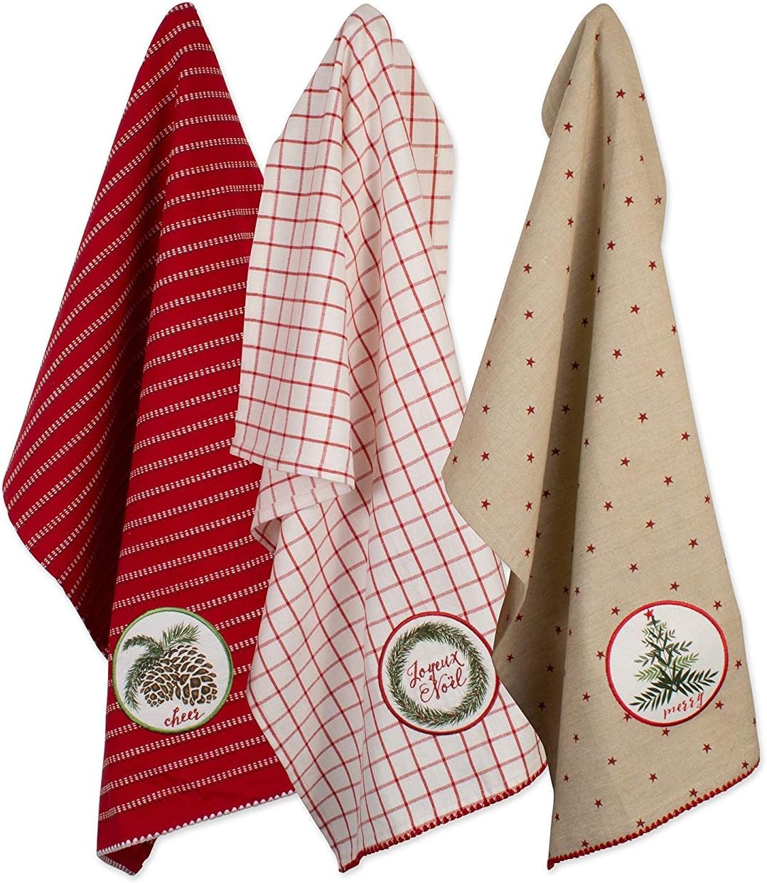 DII Holiday Kitchen Towels Embroidered Dish Towel Set, 18x28, Noel, 3 Piece