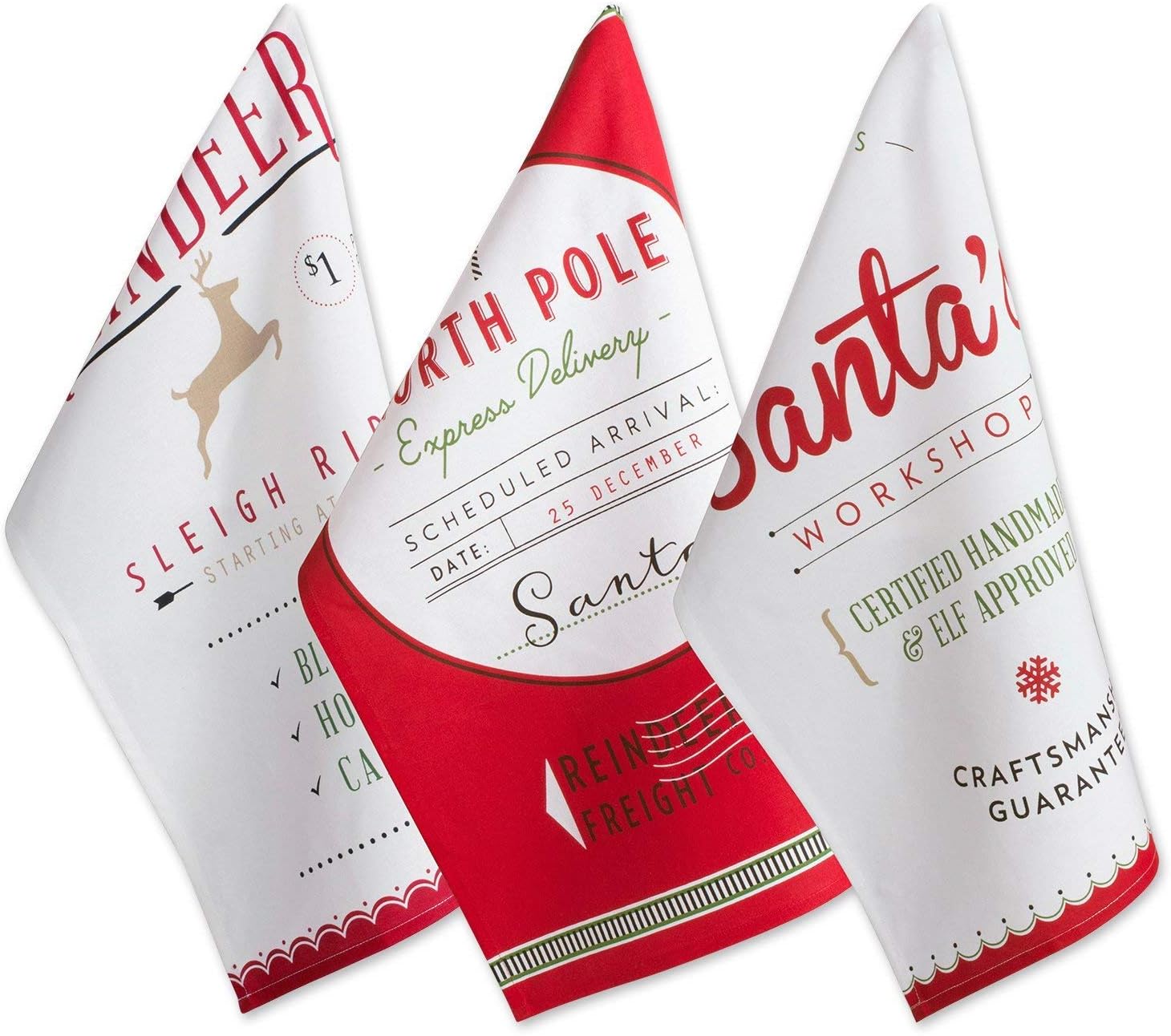 DII Christmas Fun Collection Printed Dishtowel Set, 18x28, North Pole, 3 Piece