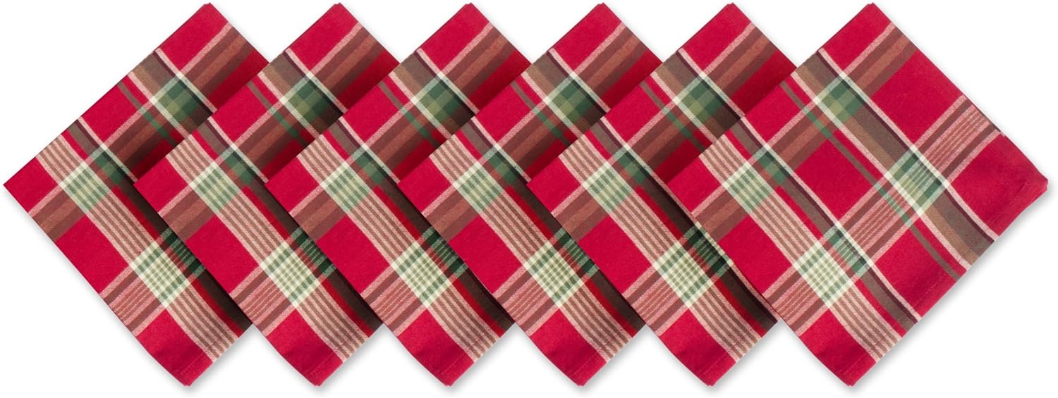 DII Holiday Kitchen and Table Dcor Christmas Cloth Square Napkin Set, Tango Red Plaid, 6 Count