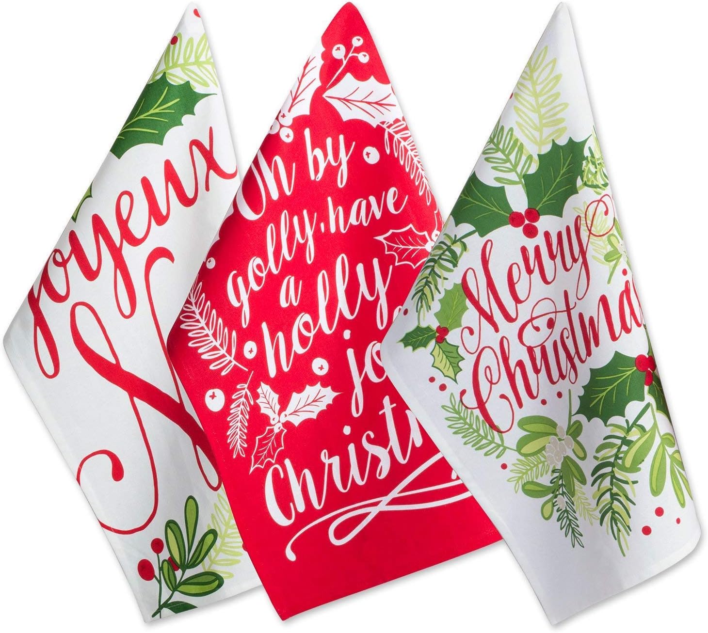 DII Holiday Kitchen Towel Set, Christmas Tea Towels for Baking, Cooking & Entertaining 18x28, Printed Holly, 3 Piece