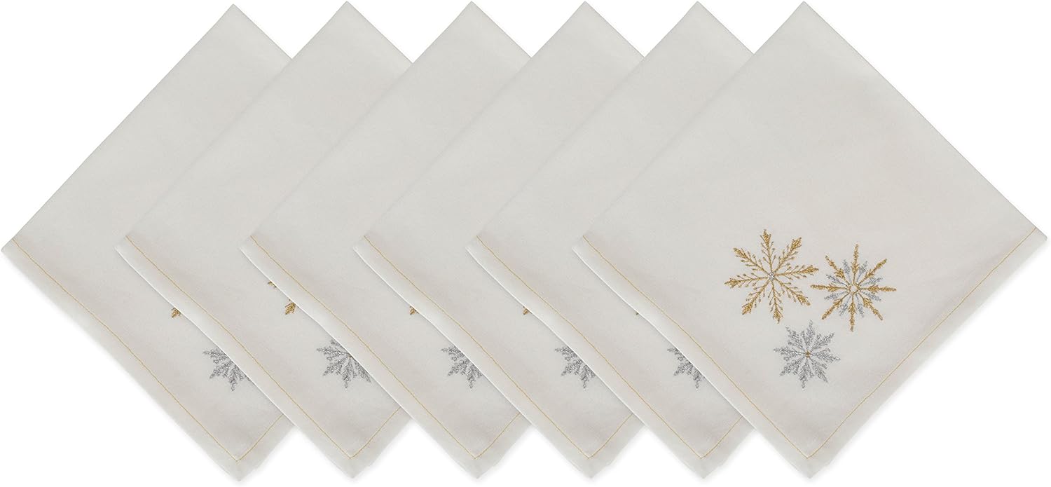 DII Holiday Dining Table Linen Sparkle Metallic Kitchen Dcor, Napkin Set, 20x20, Gold & Silver Snowflakes, 6 Piece