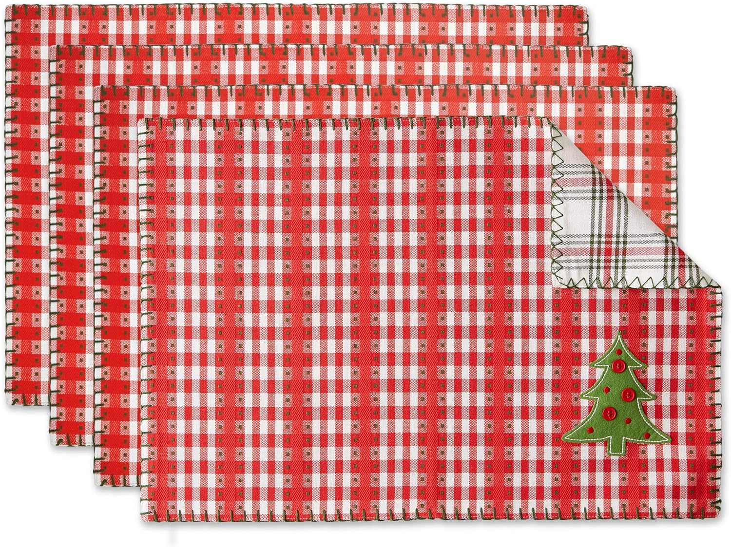 DII Jolly Christmas Tree Collection Holiday Table & Kitchen Dcor, Reversible Placemat Set, 13x19, Christmas Red, 4 Piece