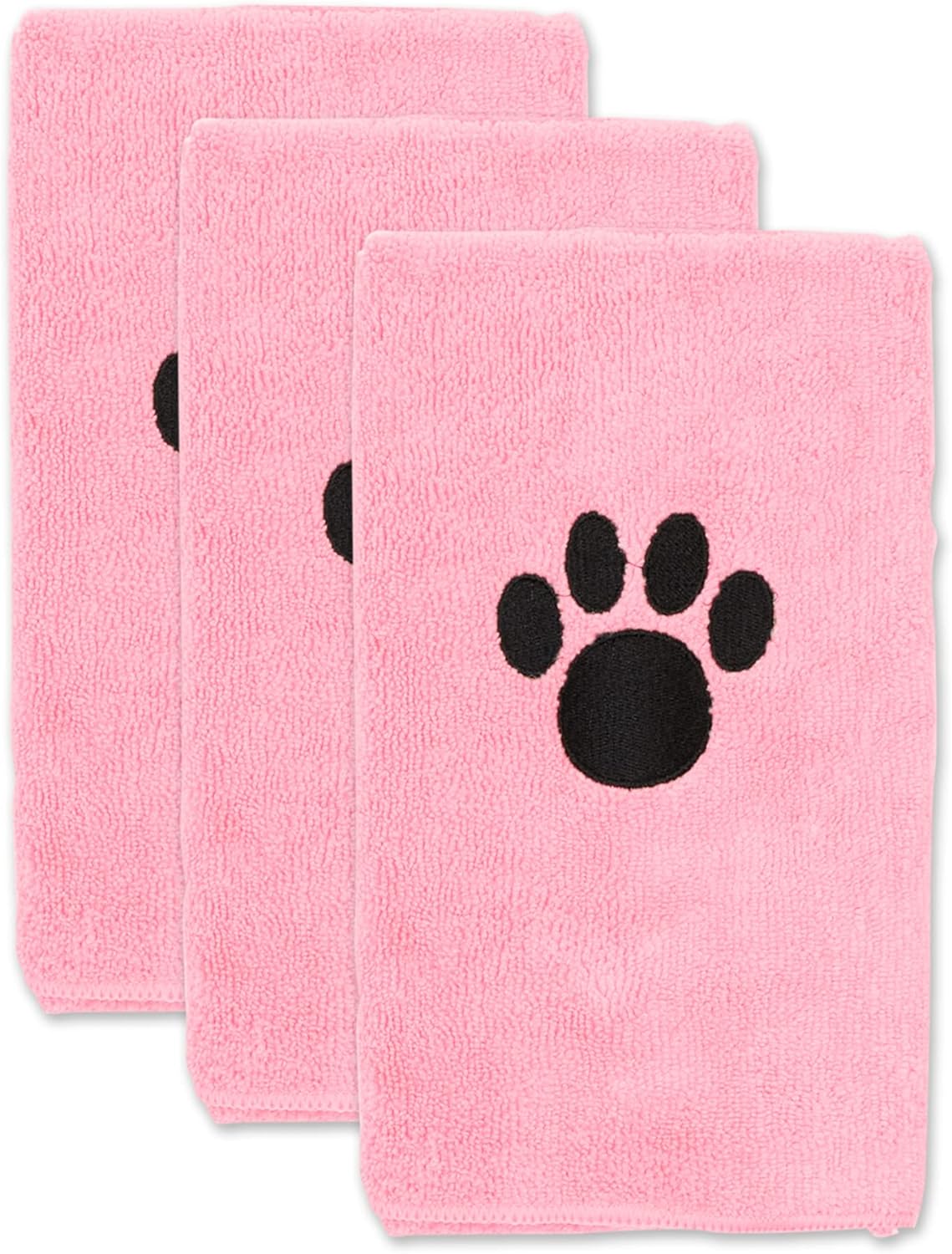 Bone Dry Pet Grooming Towel Collection Embroidered Absorbent Microfiber Drying Set, 15x30, Pink, 3 Count