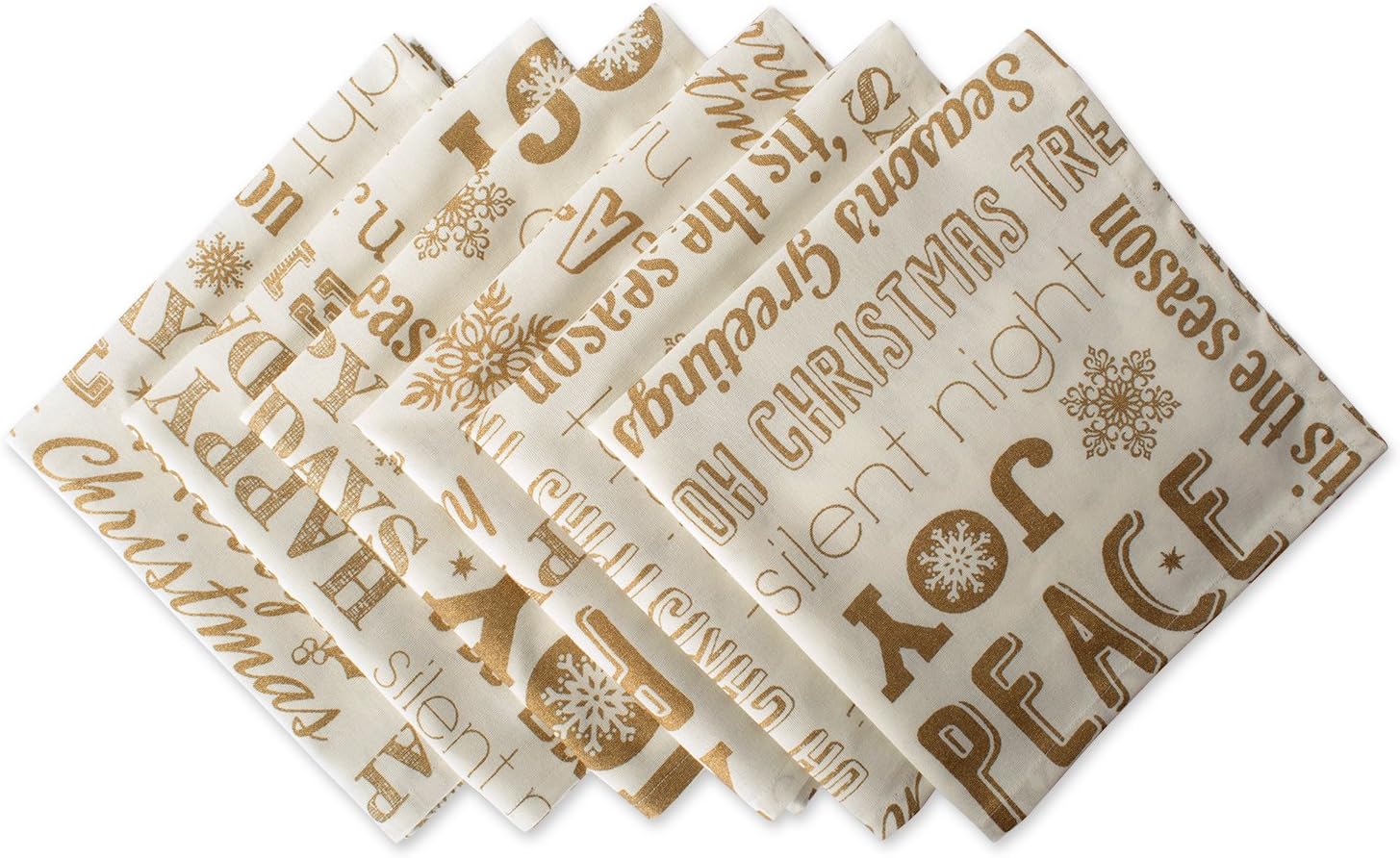 DII Holiday Dining Table Linen Metallic Fabric Kitchen Dcor, Christmas Napkin Set, 20x20, Gold Holiday Collage, 6 Piece