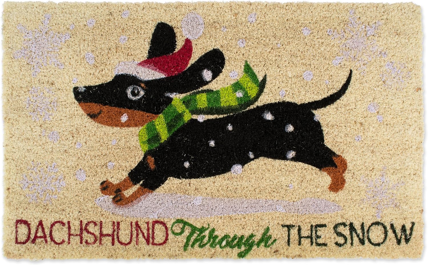 DII Christmas Coir Door Mat Outdoor Cat & Dog Themed Doormat for Animal Lovers, 17x29, Dachshund Through The Snow