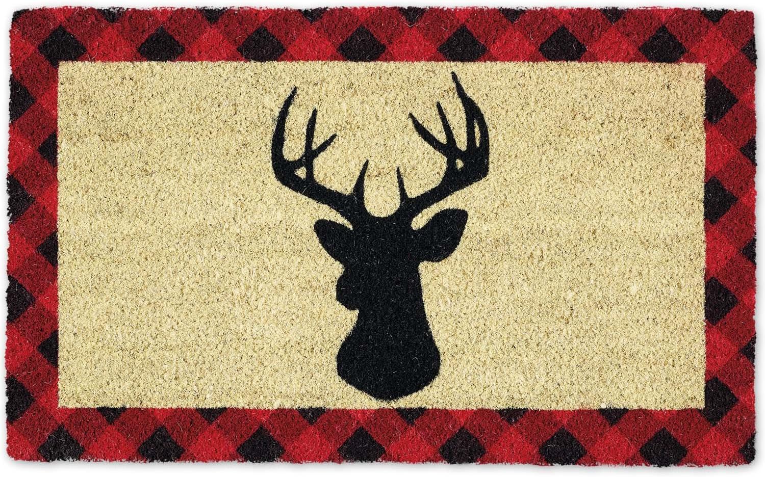 DII Christmas Welcome Mat Outdoor Natural Coir Doormat & Porch Dcor, 17x29, Holiday Stag