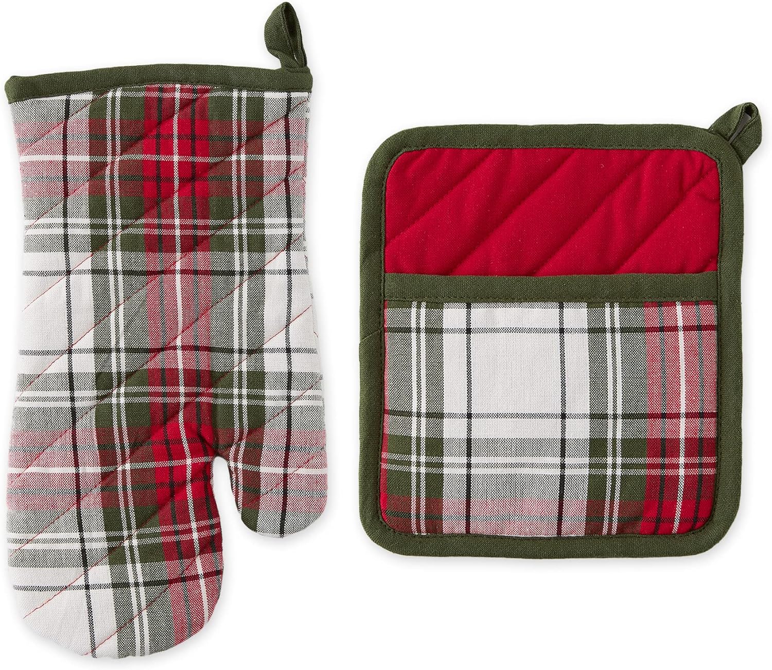 DII Christmas Kitchen Accessories & Dcor Gift Set, Oven Mitt & Pot Holder, Holiday Plaid, 2 Piece