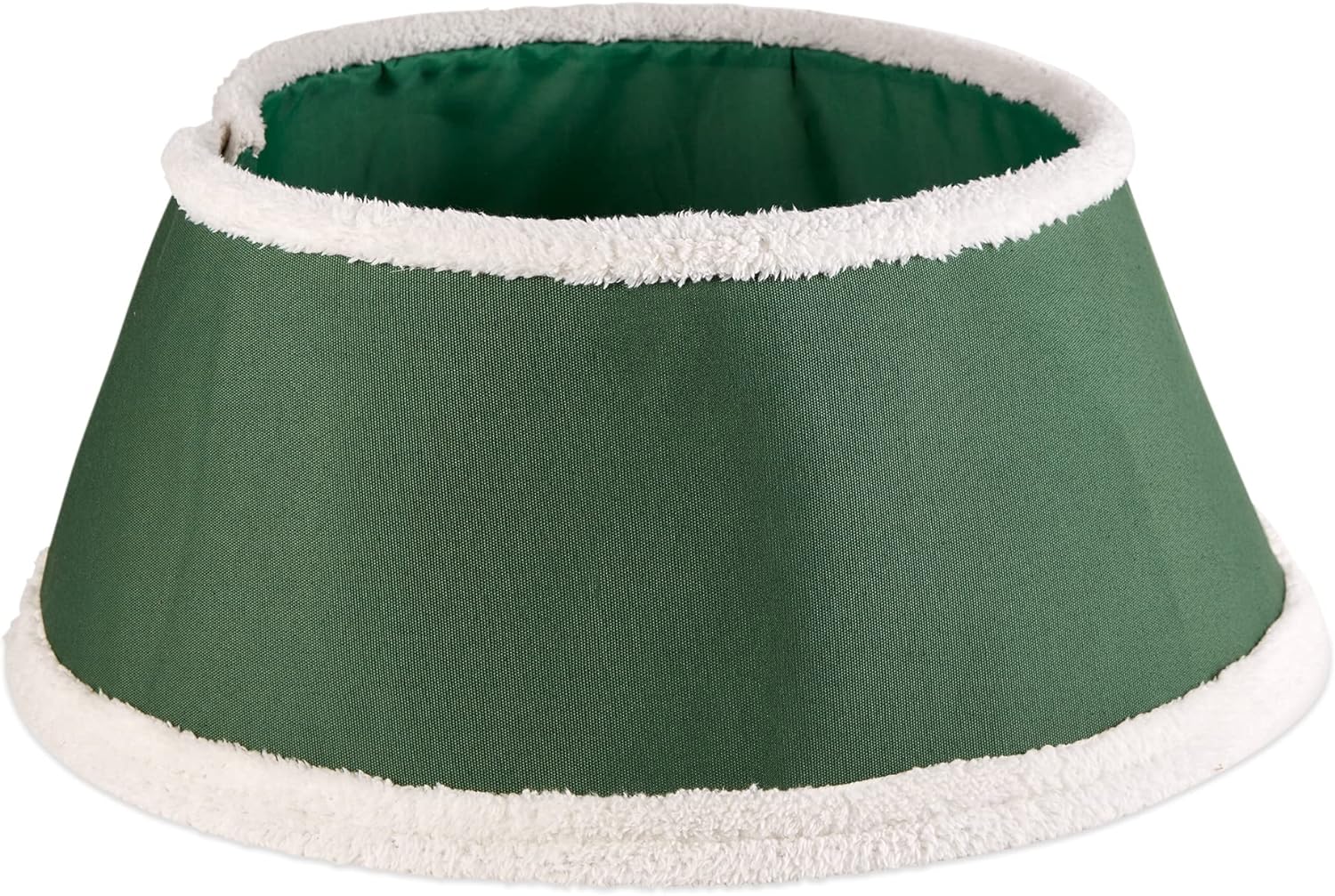 DII Christmas Tree Collar Decorative Cover for Metal Stand of Artificial or Live Holiday X-mas Tree, 18 Top Diameter, 24 Base Diameter, 12 Height, Green, White Trim