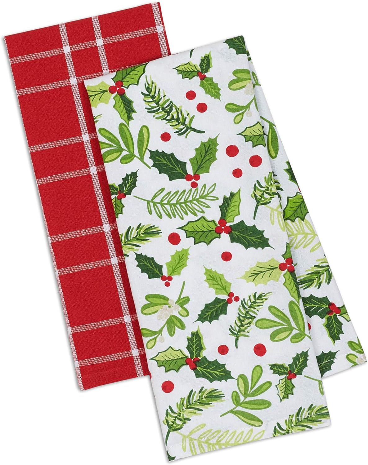 DII Christmas Kitchen Towel Set, Floral Tea Towels for Baking, Cleaning, Entertainment & Cooking, 18x28, Boughs of Holly, 2 Piece