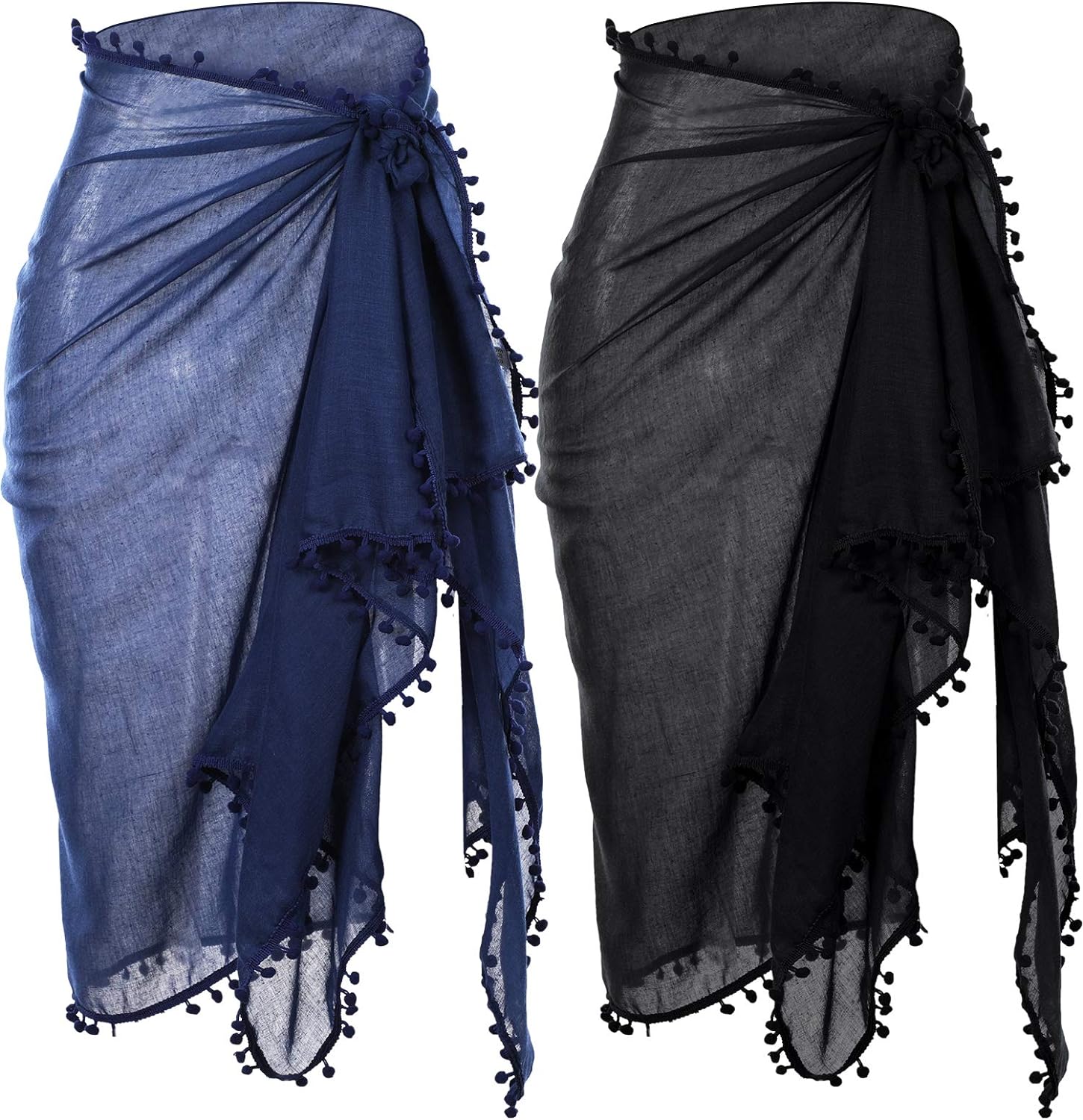 2 Pieces Sarong Bathing Suit Bulk for Women Sarong Cover Ups Beach Swimsuit Swim Beach Batik Chiffon Sarong Wrap with Tassel