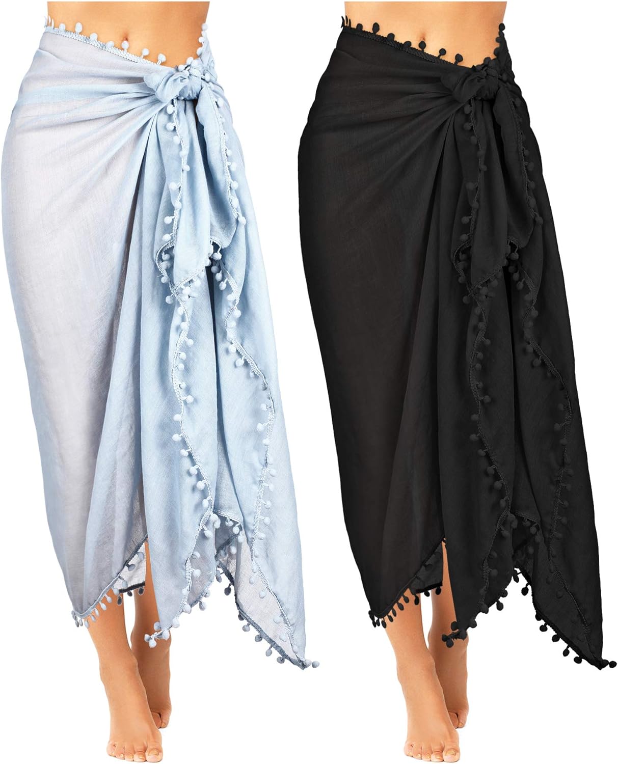 2 Pieces Sarong Bathing Suit Bulk for Women Sarong Cover Ups Beach Swimsuit Swim Beach Batik Chiffon Sarong Wrap with Tassel