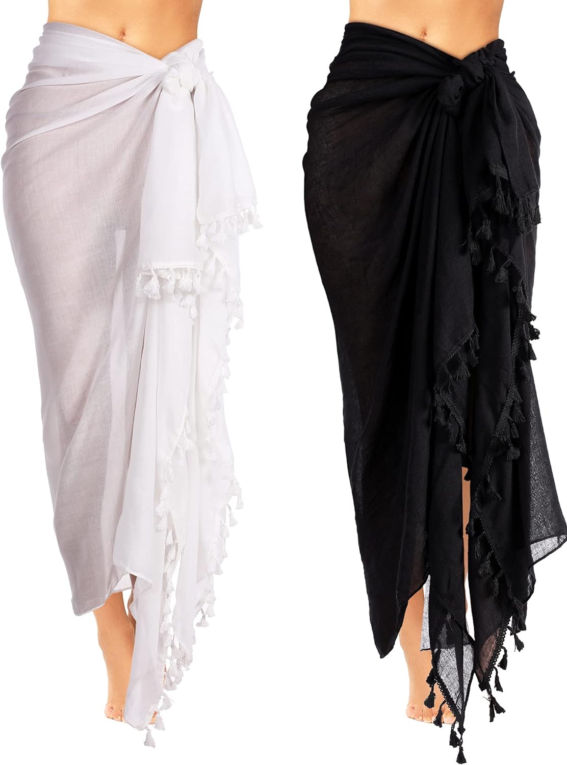 2 Pieces Women Beach Batik Long Sarong Swimsuit Cover up Wrap Pareo with Tassel for Women Girls