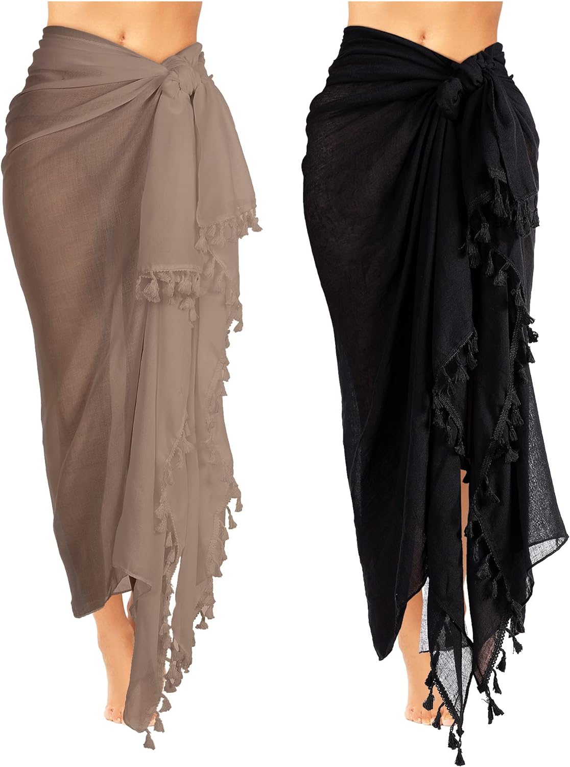 2 Pieces Women Beach Batik Long Sarong Swimsuit Cover up Wrap Pareo with Tassel for Women Girls